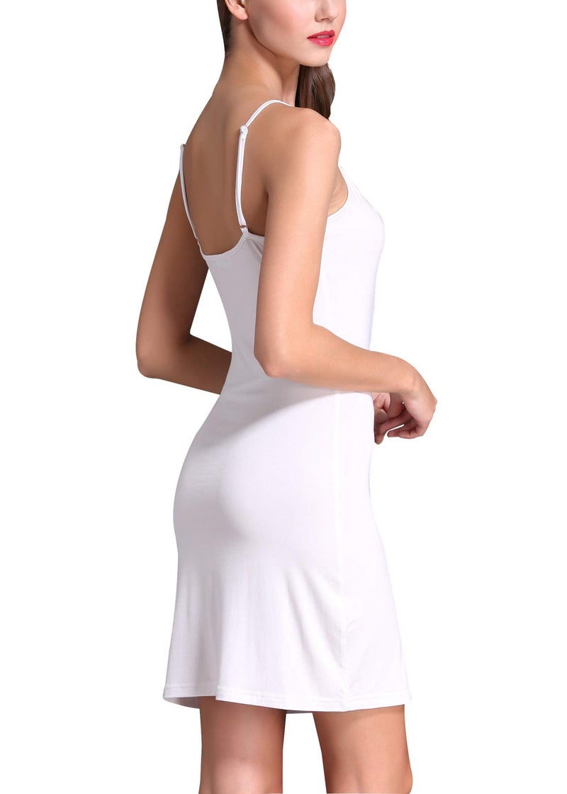 Coreal Full Slip For Women Under Dress Adjustable Spaghetti Strap Knee Length Slips Undergarment Nightwear White - Image 2